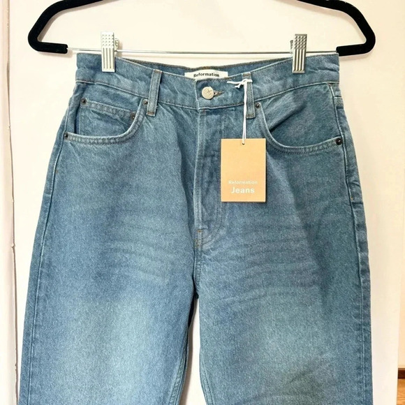 NWT Reformation Cynthia High Rise Relaxed Straight Leg Jeans Mykonos Blue 26 - Picture 10 of 12